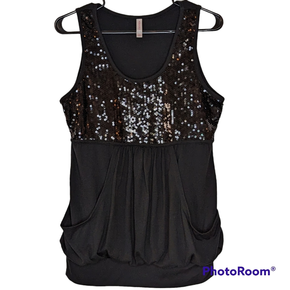 Black Sequin Top Womens Sz L Black